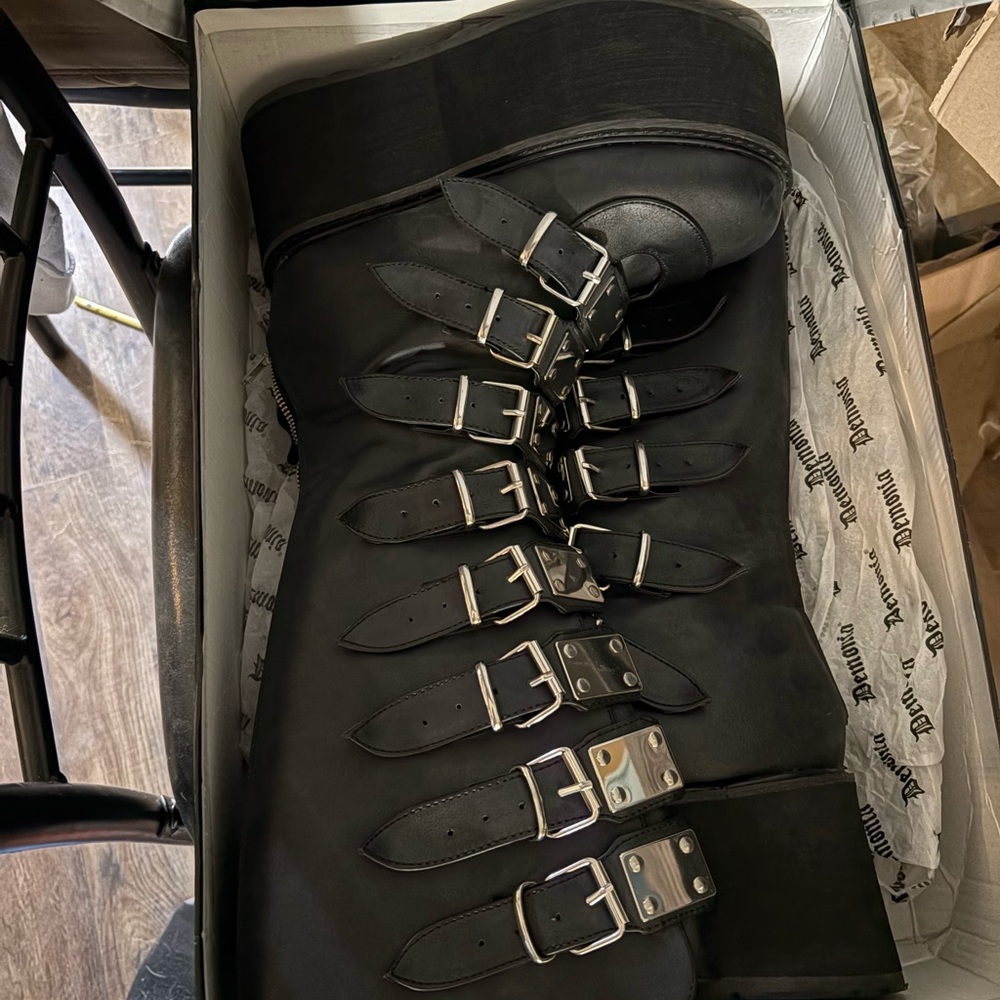 Black Platform Boots with Buckles